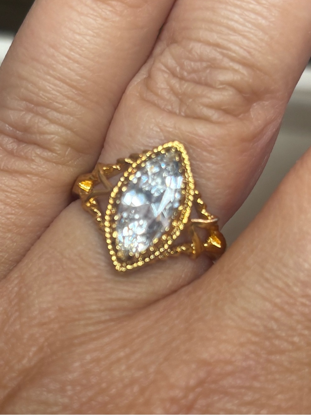 18K HGE Gold Electroplate Marquise Clear Crystal Ring -Size6